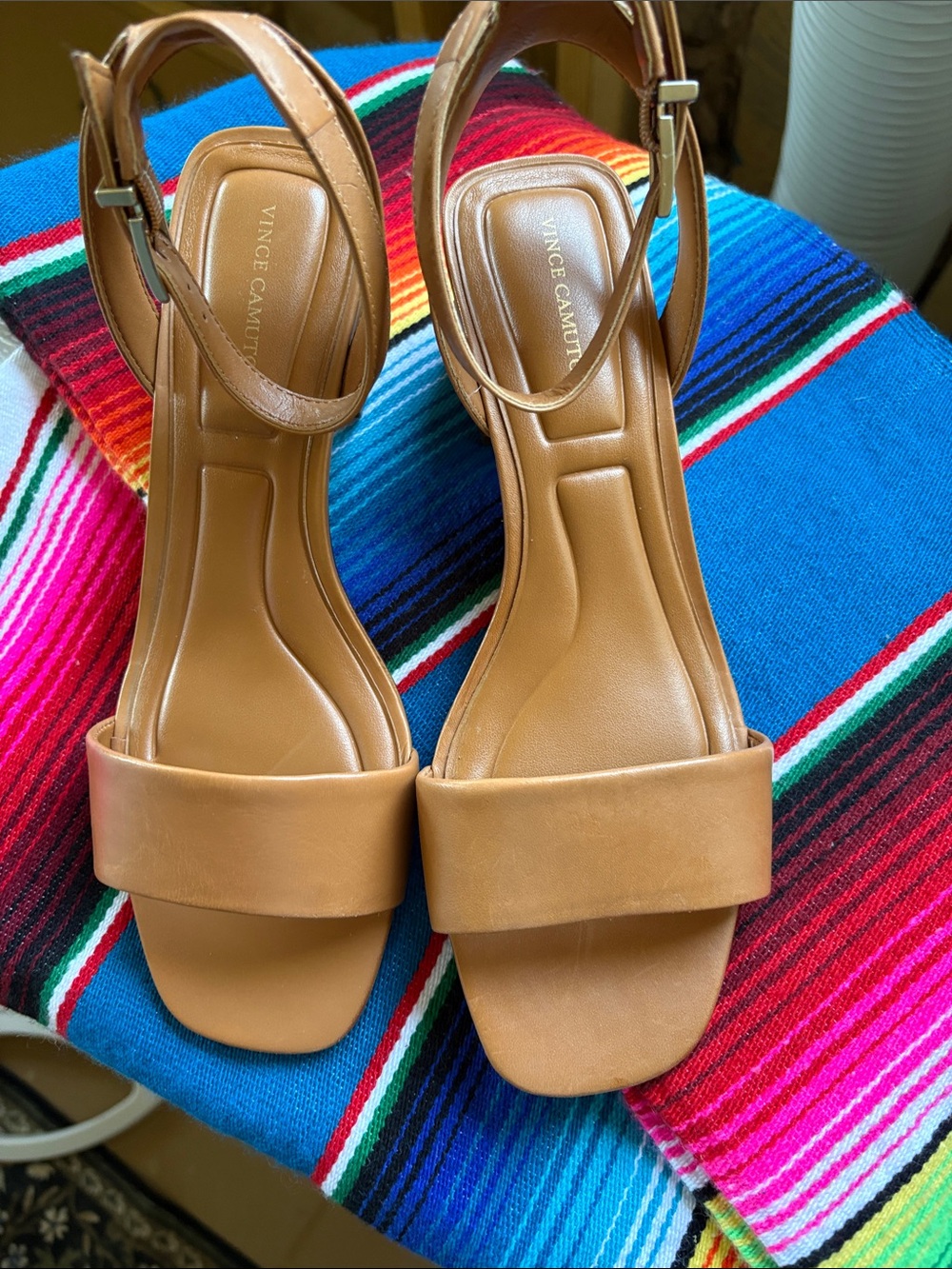 Vince Camuto Tan Leather Block Heel Sandals